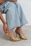 Gold Metallic Peep Toe Cage Detail Women’s Heeled Shoes