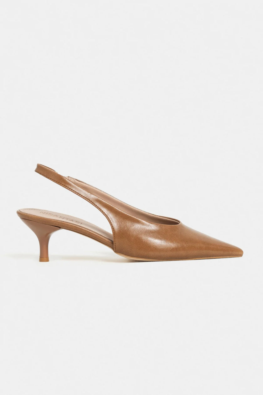 MELVIN Caramel Patterned Matte Women’s Heeled Shoes with Elastic Ankle Detail