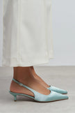 ROVIA Turquoise Satin Pointed-Toe Thin Heel Women's Shoes