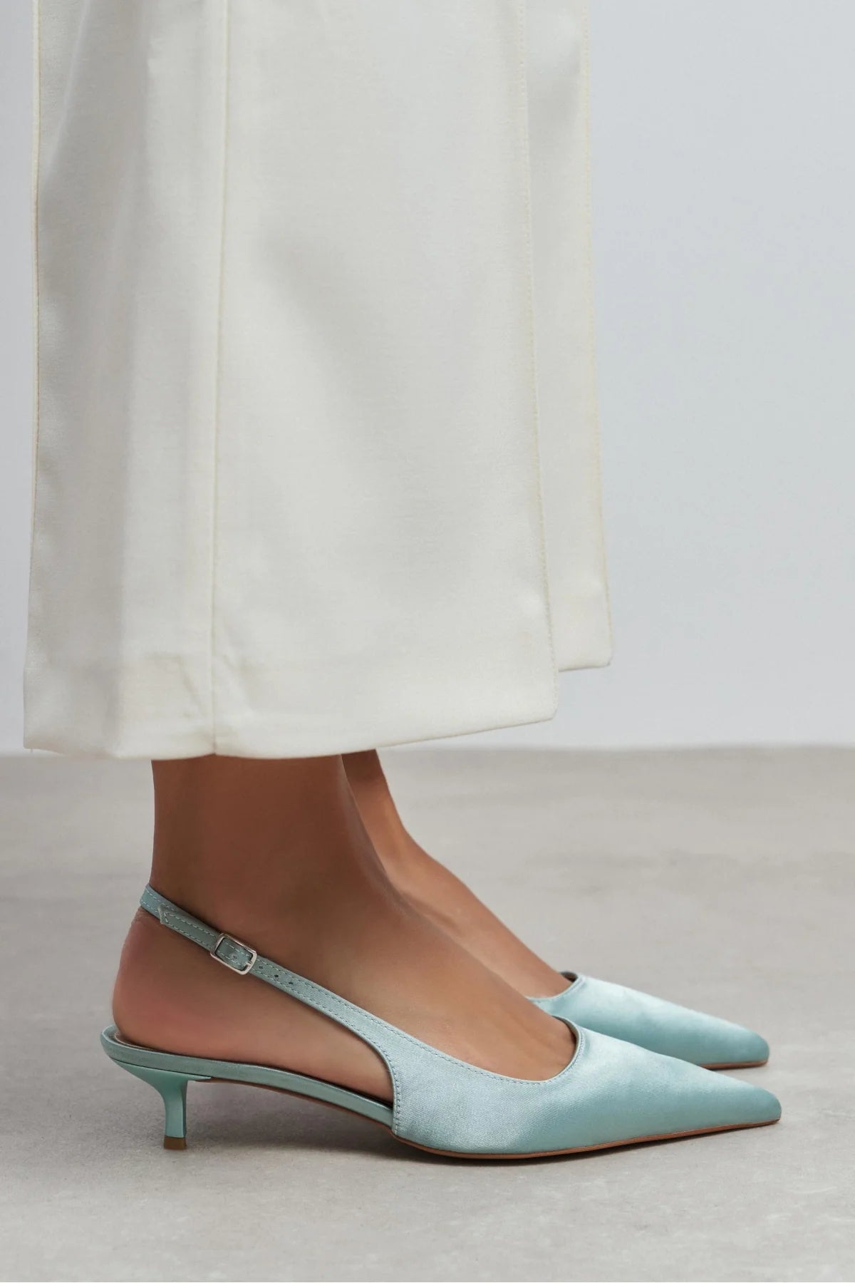 ROVIA Turquoise Satin Pointed-Toe Thin Heel Women's Shoes