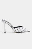 RENATA White Polka Dot Open Pointed-Toe Women's Heeled Slippers