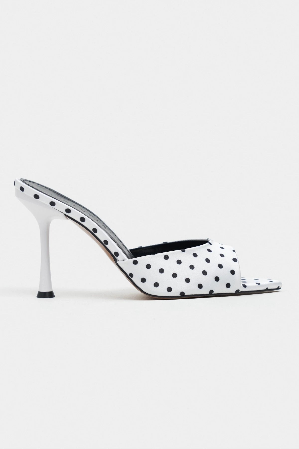 RENATA White Polka Dot Open Pointed-Toe Women's Heeled Slippers
