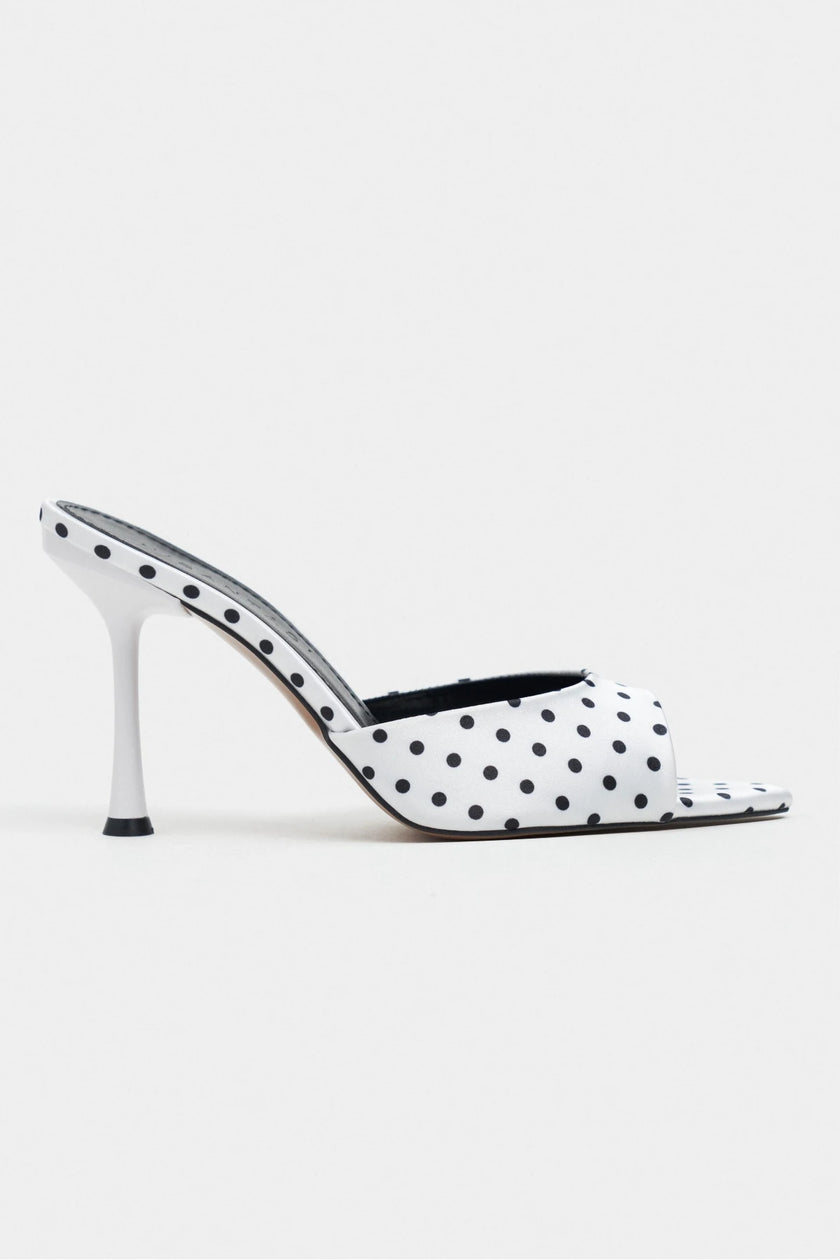 RENATA White Polka Dot Open Pointed-Toe Women's Heeled Slippers