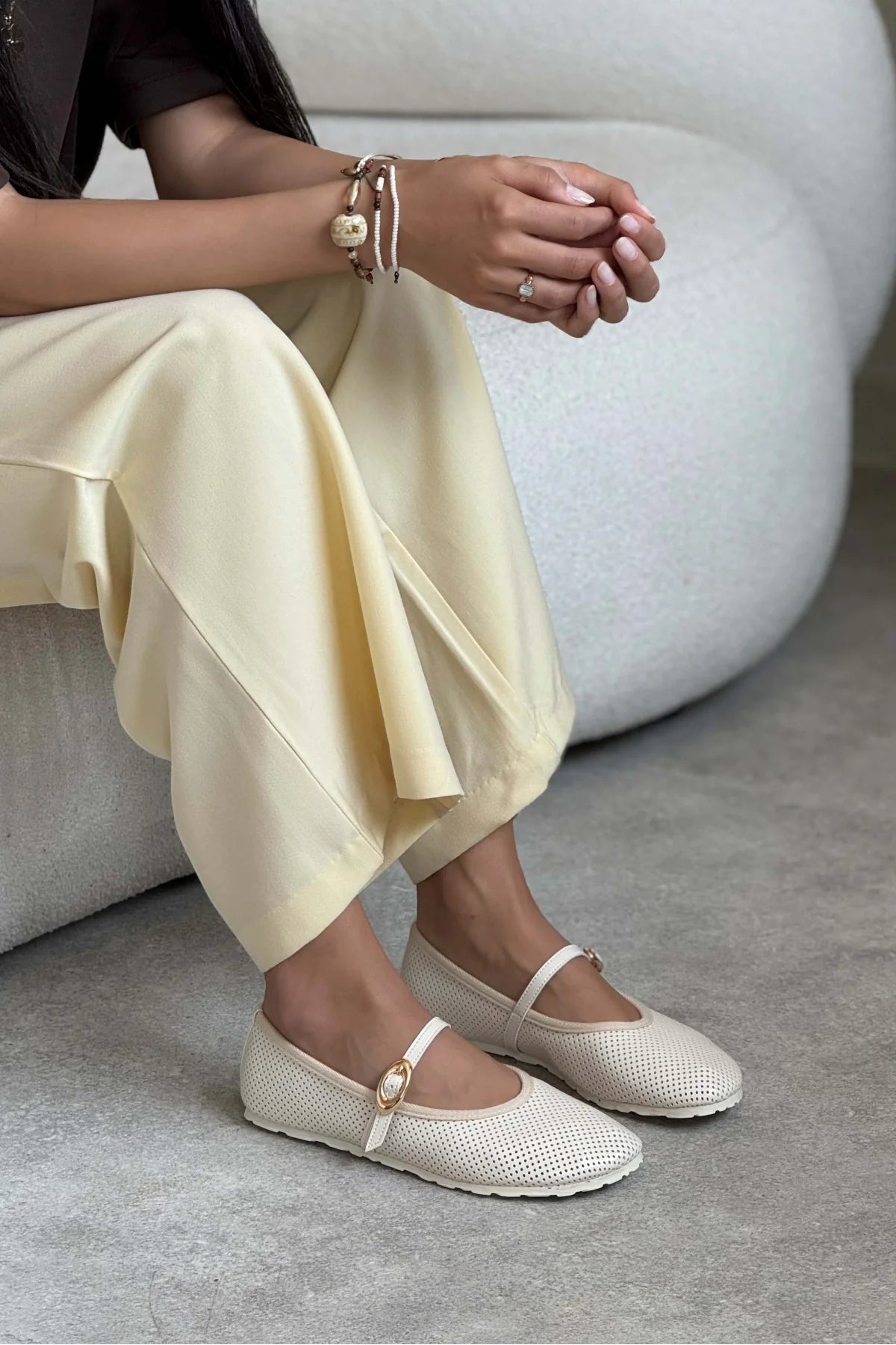 BONBON BEIGE MATTE BELT DETAIL FLAT SOLE WOMEN'S BALLERINA | Flats | FOOTWEAR | Loafers BONBON BEIGE MATTE BELT DETAIL FLAT SOLE WOMEN'S BALLERINA | Flats | FOOTWEAR | Loafers