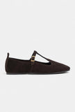 PALMER Dark Brown Genuine Suede Buckle Detail Women’s Flat Ballet Shoes