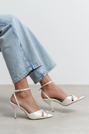 MONICA Pearl Satin Ankle Strap Detail Women’s Stiletto Heels