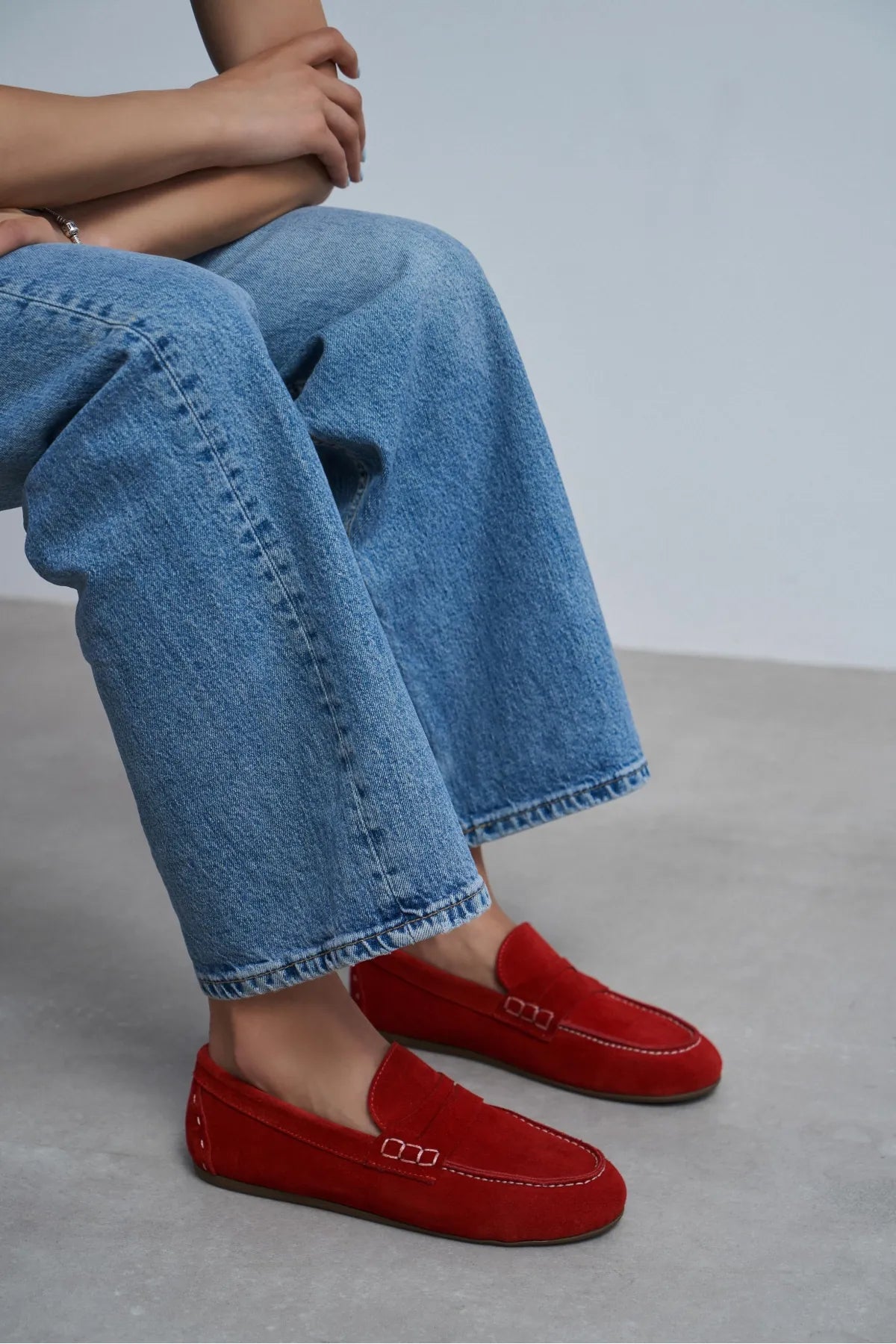 JERY Red Suede Leather Women’s Loafer Shoes