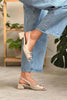 Ernest Beige Wrinkled Matte Belt Detailed Short Heeled Women's Sandals