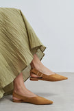 BENETO Tan Suede Pointed Toe Belt Detail Women’s Ballet Flats