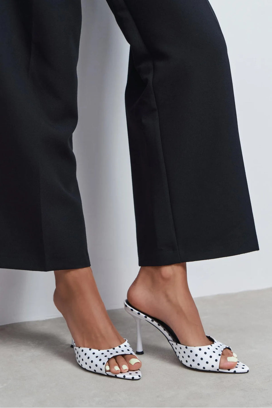RENATA White Polka Dot Open Pointed-Toe Women's Heeled Slippers