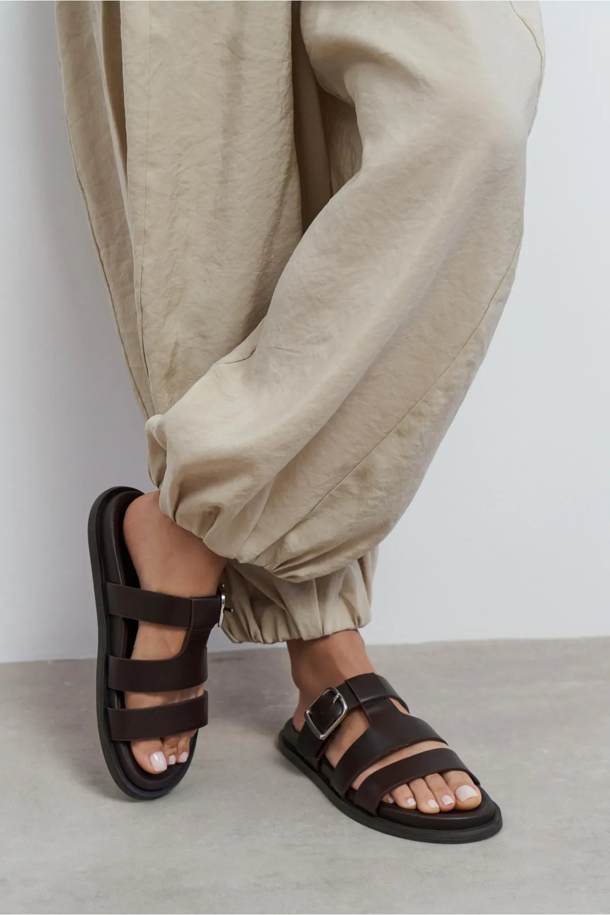 SPIRIT Brown Matte Buckle Detail Flat Women’s Slippers