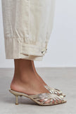 ROSIE Gold Metallic Open-Toe Cage Detail Women's Heeled Slippers