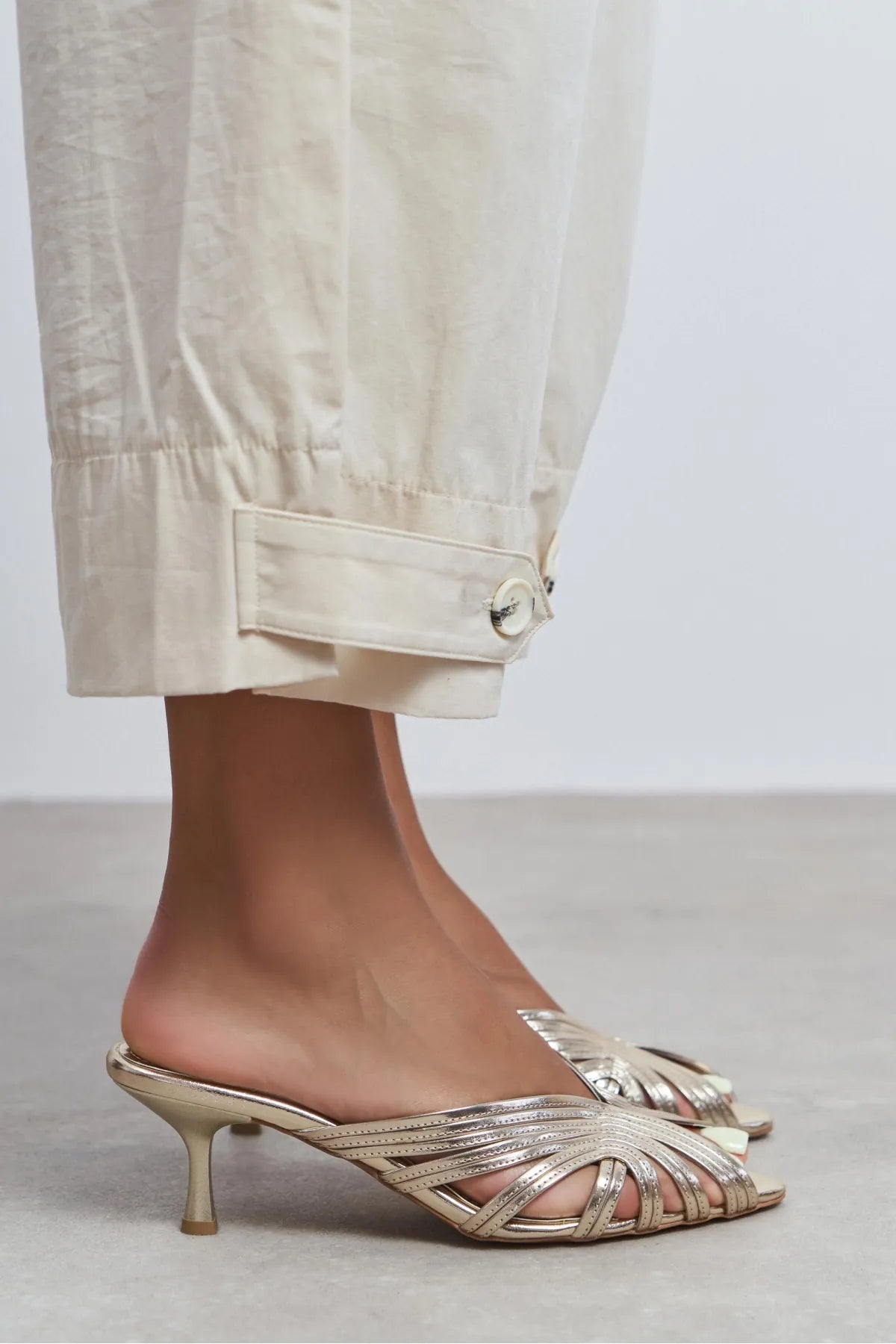 ROSIE Gold Metallic Open-Toe Cage Detail Women's Heeled Slippers