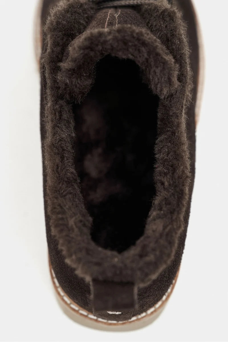 LUSHA Brown Genuine Suede Leather Fur-Lined Lace-Up Shoes – 2 cm