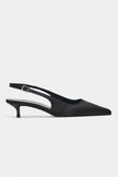 ROVIA Black Satin Pointed-Toe Thin Heel Women's Shoes