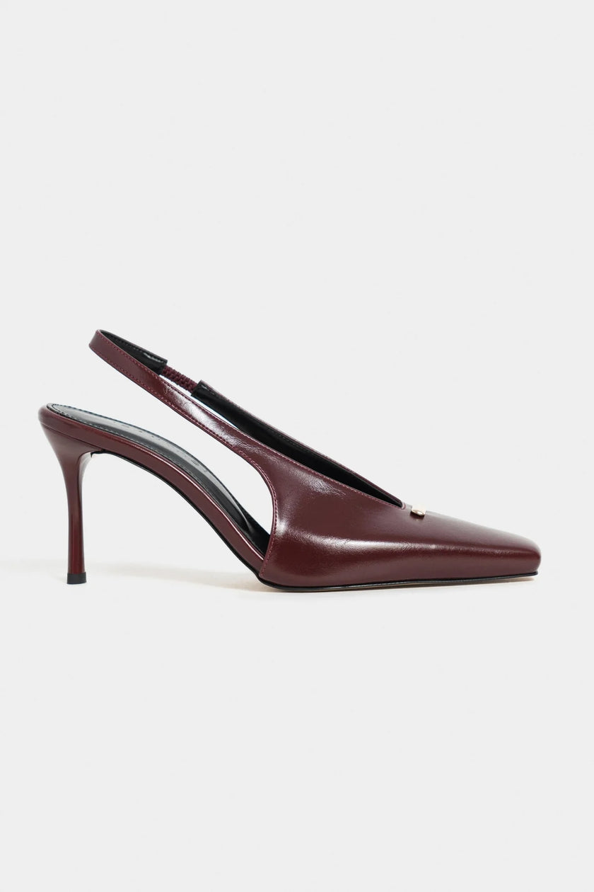 TIGY Burgundy Rustic Patterned Closed Toe Back Strap Buckle Detail Women’s Heel Shoes