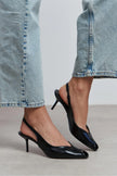 ADEN Black Rustic Pattern Open Toe Pointed Women’s Heels