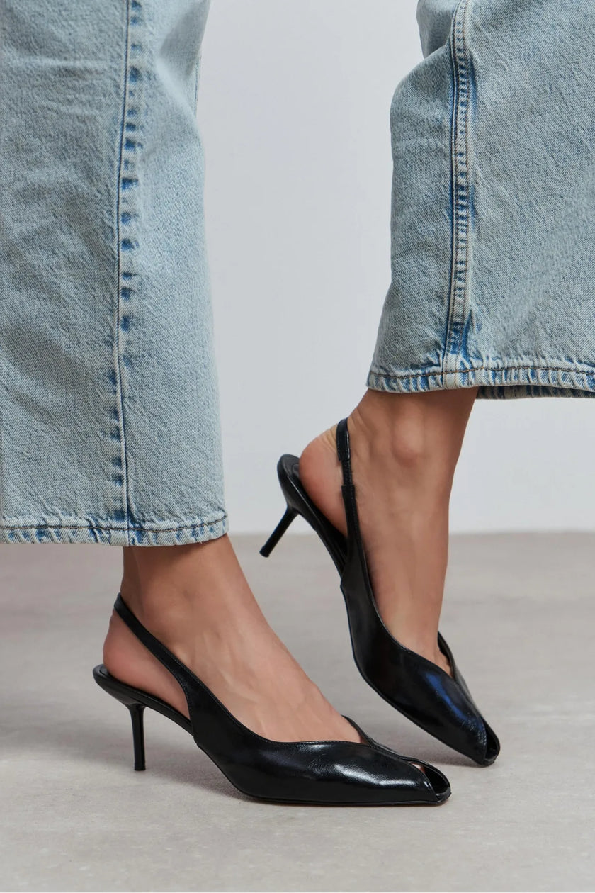 ADEN Black Rustic Pattern Open Toe Pointed Women’s Heels