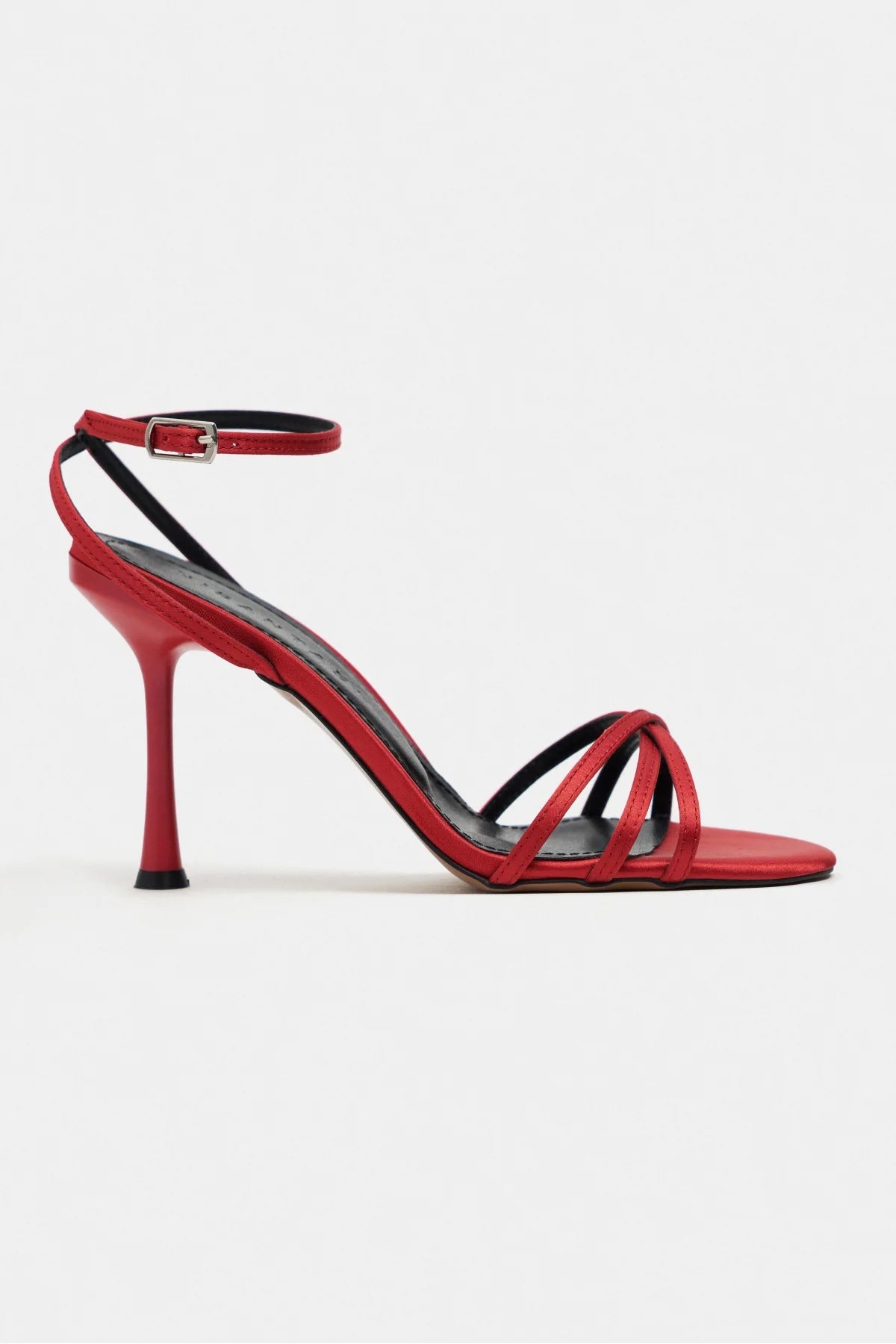 AVA RED SATIN CROSS-STRAP ANKLE TIE WOMEN’S HIGH HEELS