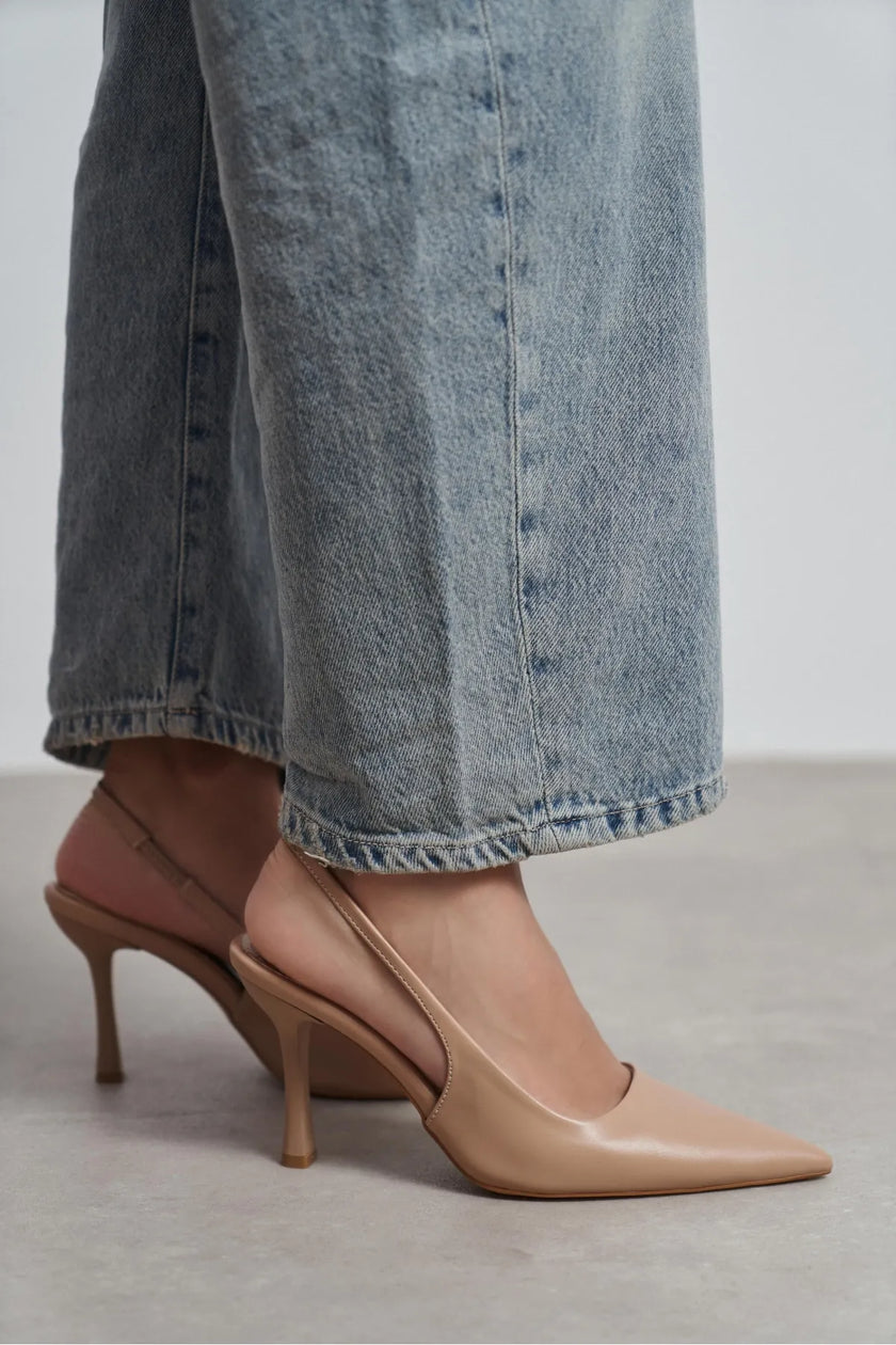 ELARA Nude Matte Slingback V-Vamp Pointed Toe Women’s Heels