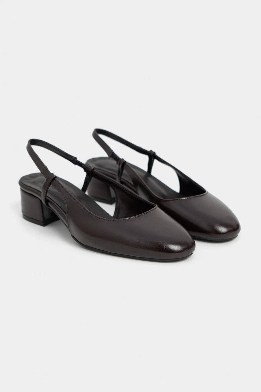 HARMONY Coffee Rustic Pattern Square Toe Buckle Detail Women’s Low Heel Ballet Shoes