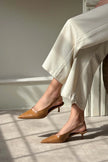 MELVIN Caramel Patterned Matte Women’s Heeled Shoes with Elastic Ankle Detail
