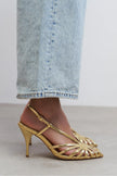 Gold Metallic Peep Toe Cage Detail Women’s Heeled Shoes