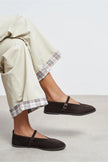 Nora Bitter Brown Suede Genuine Leather Buckle Detail Flat Women's Ballet Flats