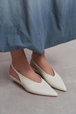 NINO Beige Matte Pointed Toe Back Strap Women’s Wedge Heel Shoes