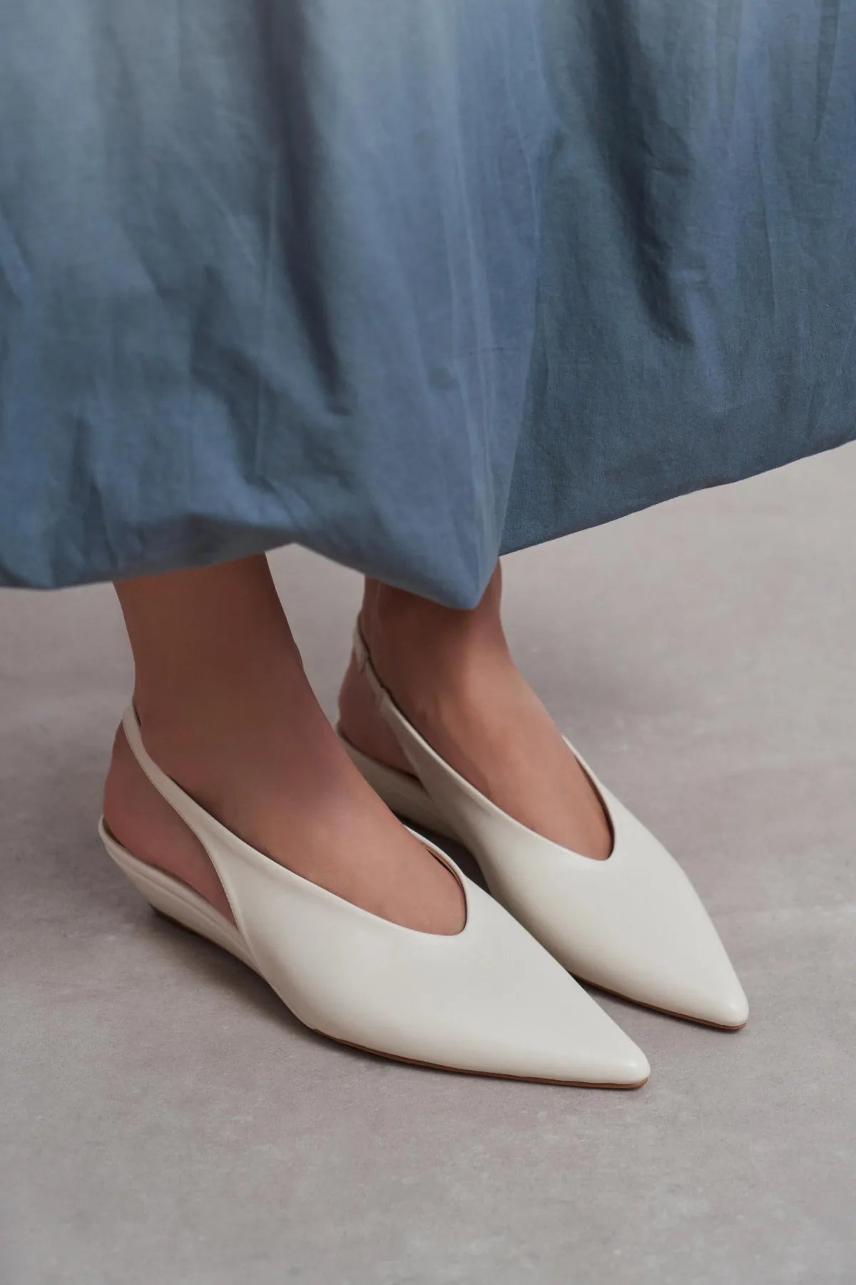 NINO Beige Matte Pointed Toe Back Strap Women’s Wedge Heel Shoes