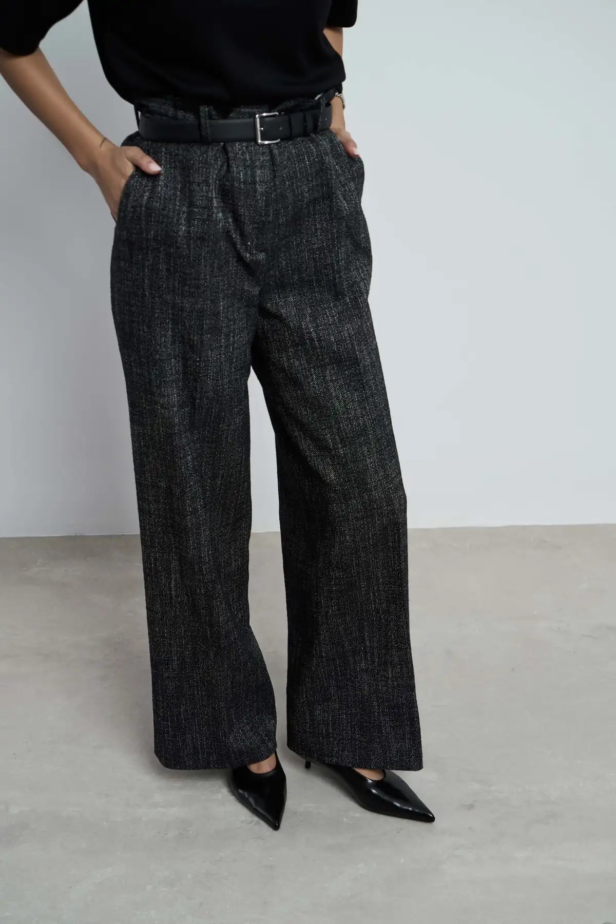 BRICE BLACK RASHEL RUSTIC PATTERNED GENUINE LEATHER FLAT SOLE WOMEN'S BALLERINA