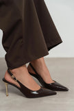 VIORA Brown Rustic Buckle Detail Women’s Gold Heel Shoes