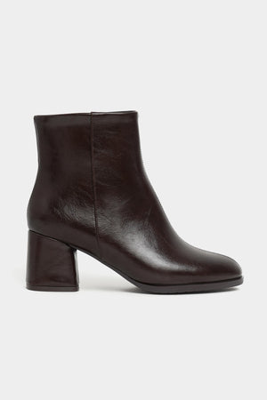 BONI BROWN RUSTIC PATTERNED MATTE ZIPPERED WOMEN'S HIGH-HEEL BOOTS