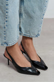 ADEN Black Rustic Pattern Open Toe Pointed Women’s Heels