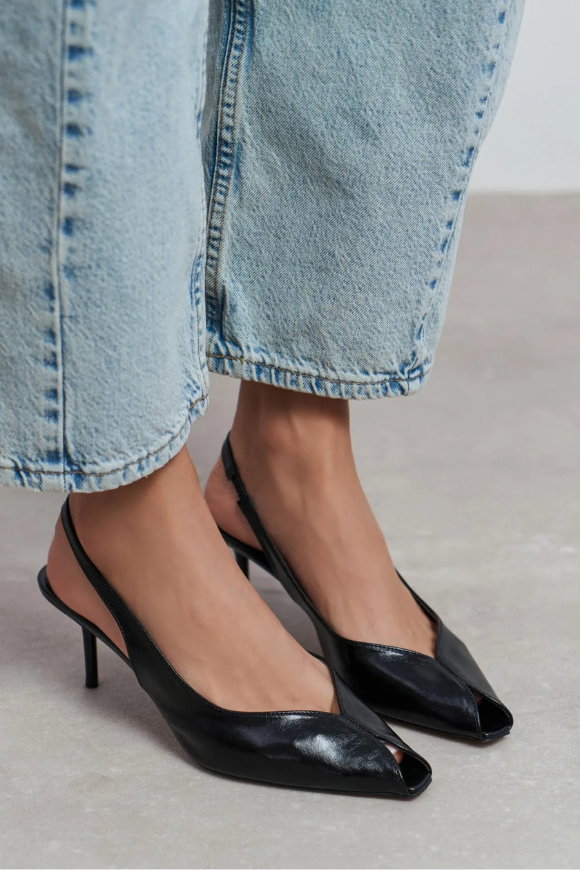 ADEN Black Rustic Pattern Open Toe Pointed Women’s Heels