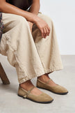 Jade Rome Beige Suede Genuine Leather Double-Buckle Flat Women's Ballet Flats