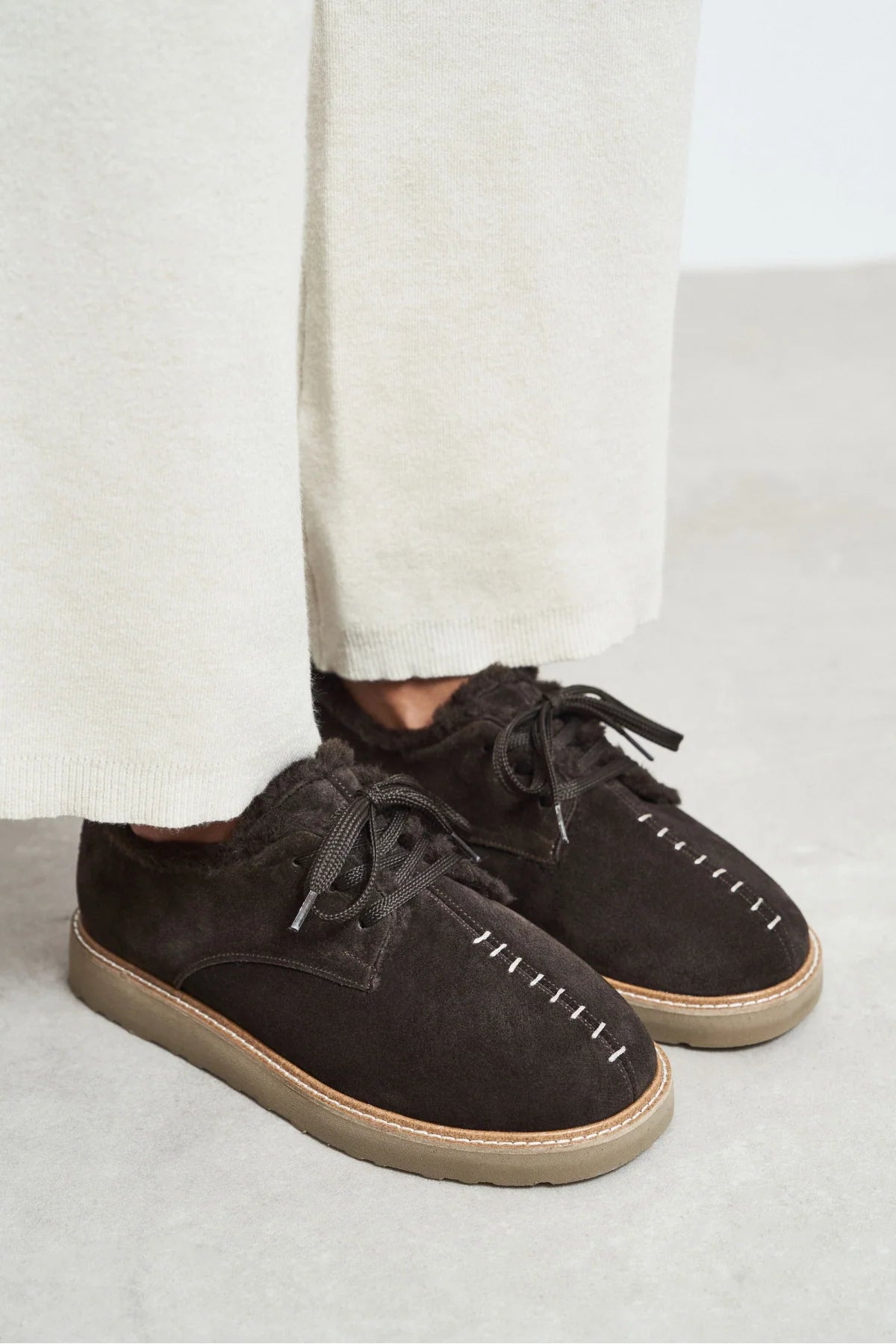 LUSHA Brown Genuine Suede Leather Fur-Lined Lace-Up Shoes – 2 cm