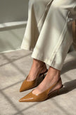 MELVIN Caramel Patterned Matte Women’s Heeled Shoes with Elastic Ankle Detail