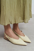 TESSA Butter Yellow Matte Pointed Toe Buckle Detail Low Heel Women’s Flats