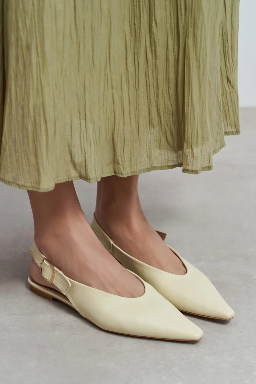 TESSA Butter Yellow Matte Pointed Toe Buckle Detail Low Heel Women’s Flats