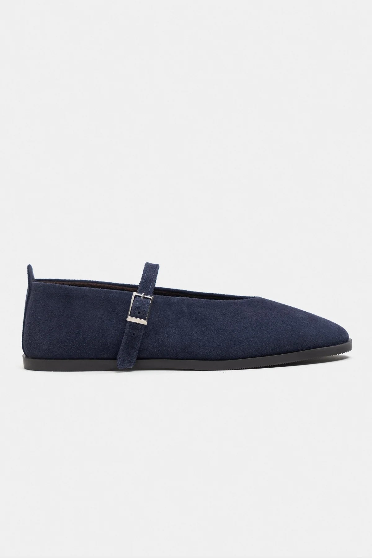 Nora Navy Blue Suede Genuine Leather Buckle Detail Flat Women's Ballet Flats
