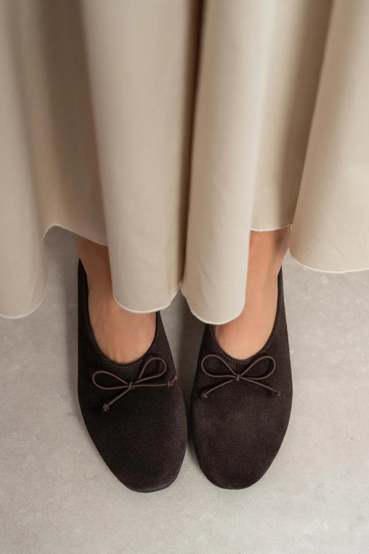 REYNA Bitter Brown Genuine Leather Bow Detail Women’s Flat Ballet Shoes