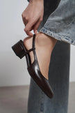 HARMONY Coffee Rustic Pattern Square Toe Buckle Detail Women’s Low Heel Ballet Shoes