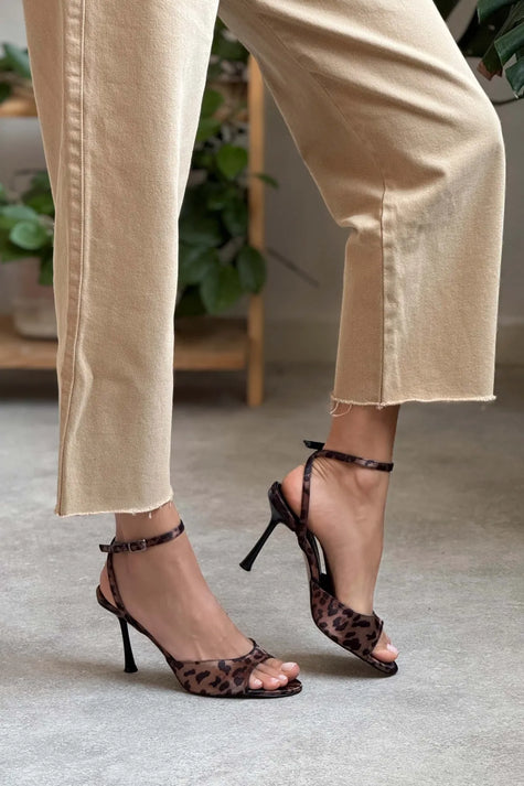 CHARMS Leopard Satin Ankle Strap Detail Women’s High Heels