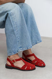 CERES Red Genuine Suede Leather Buckle Detail Low Heel Women’s Sandals