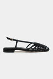 LENY Black Satin Piped  Low-Heel Women's Sandals