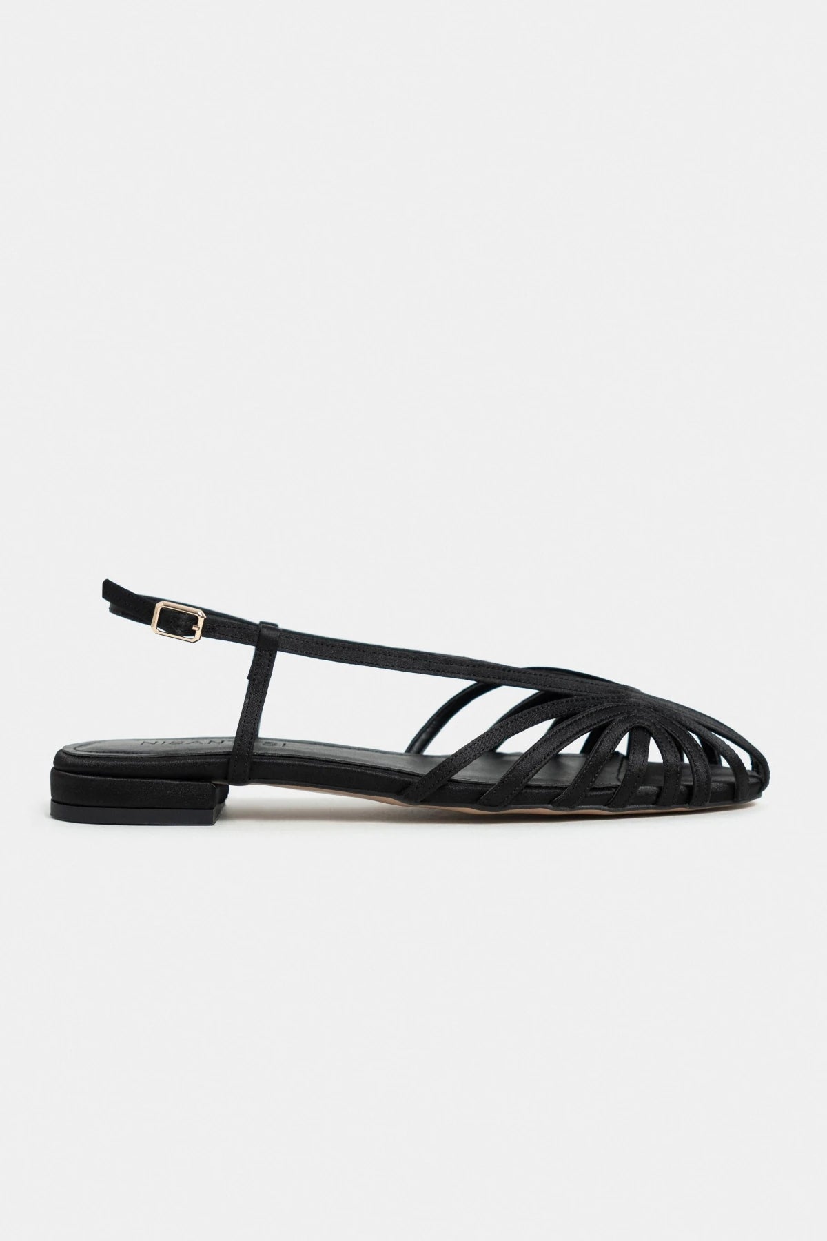LENY Black Satin Piped  Low-Heel Women's Sandals