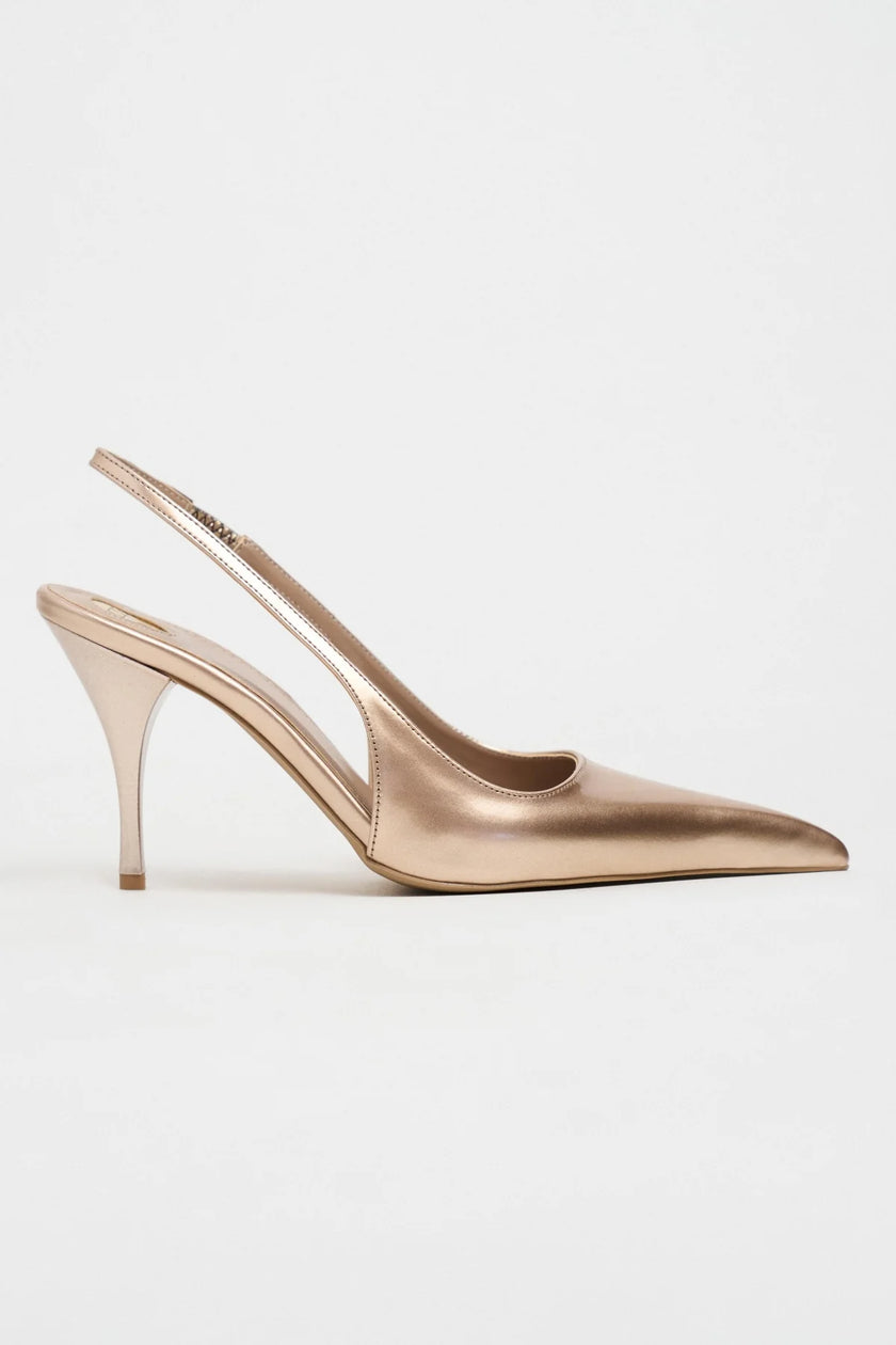 MEHRU Gold Patent Buckle Detail Pointed Toe Women’s Heels