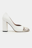 EMILY WHITE & GOLD CAP-TOE BLOCK HEEL WOMEN’S SHOES