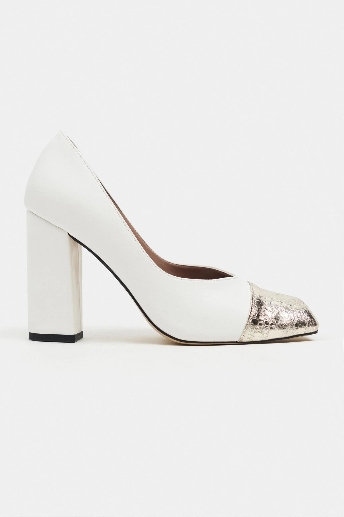 EMILY WHITE & GOLD CAP-TOE BLOCK HEEL WOMEN’S SHOES | FOOTWEAR | Heels | Lebbse EMILY WHITE & GOLD CAP-TOE BLOCK HEEL WOMEN’S SHOES | FOOTWEAR | Heels | Lebbse